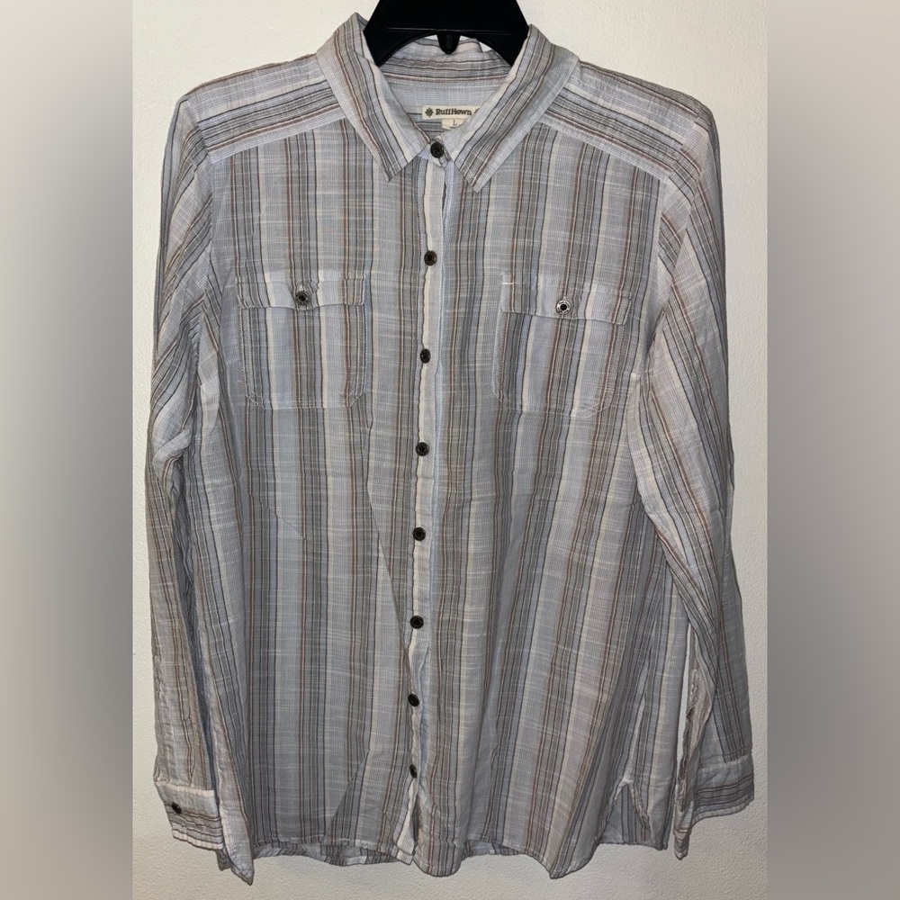 Ruff Hewn Women’s Size Large L Button Up Shirt Long Sleeve Striped Multicolor
